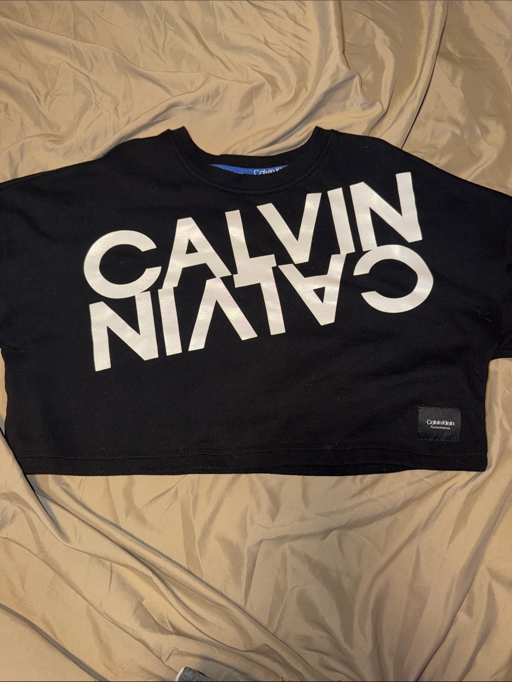 Calvin Klein black crop sweatshirt with white Inverted Logo